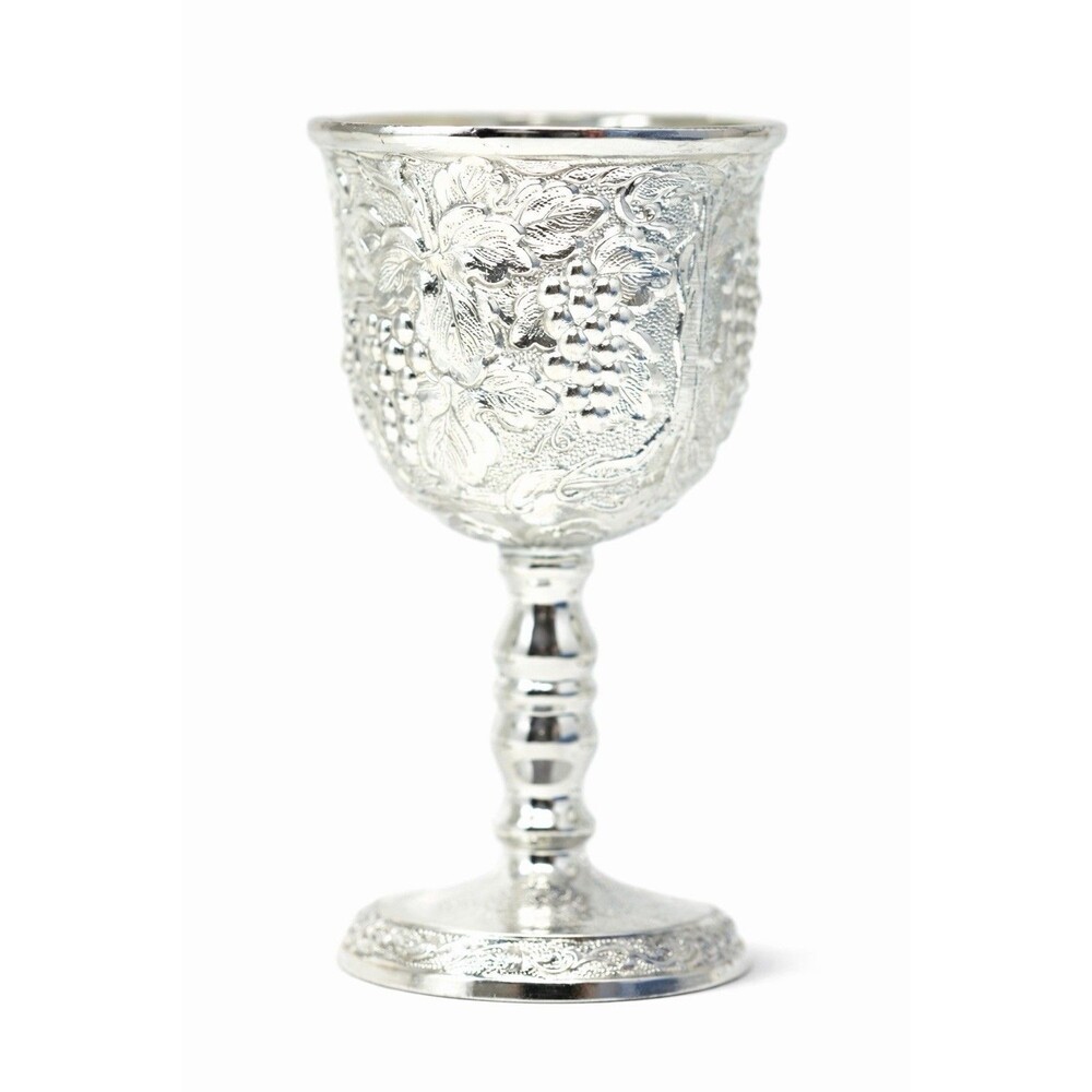 Japanese Silver Tone Goblet Cups Set of 4 – Embossed Grape Design – New in Box